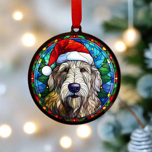 Irish Wolfhound in Santa Hat Suncatcher Decoration